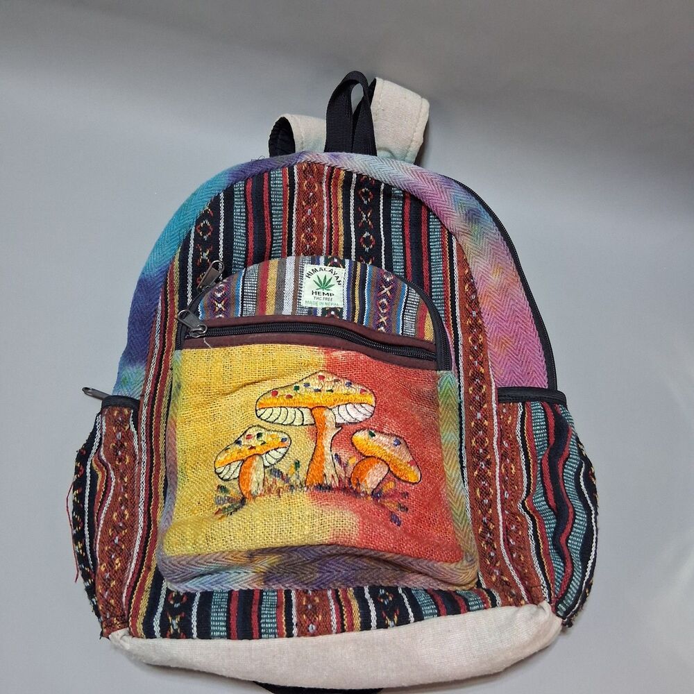 Rising International Boho Cotton Mushroom Backpack Woven Nepal Tie Dye Hippie